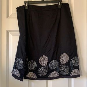Boden Black Skirt with gray floral appliqués